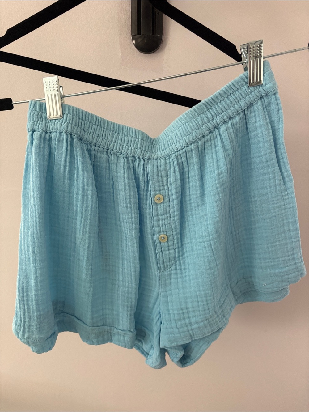 Urban Outfitters Pale Blue Gauze Button-Shorts